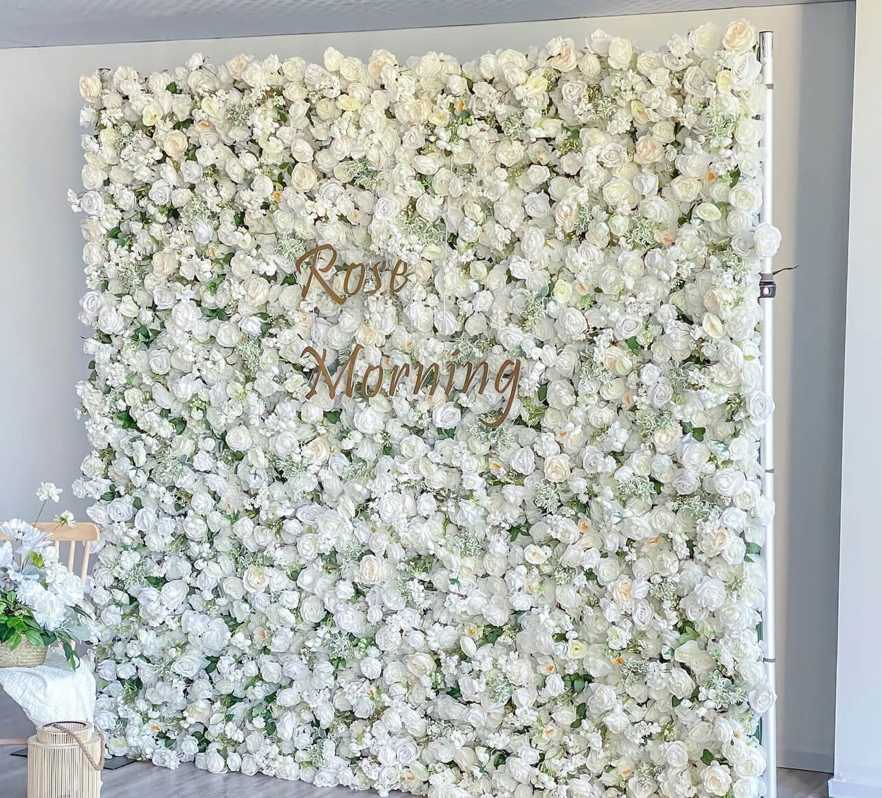 White Rose Flower Wall by Blooms and Mo